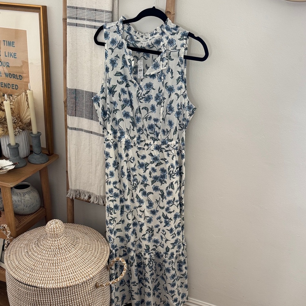 J. Crew Factory Blue and White Patterned Maxi Dress